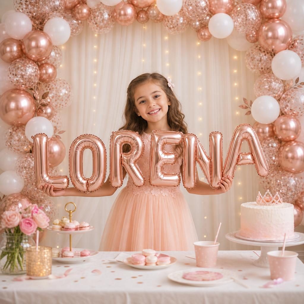 Baloane Folie Metalizate, , Set LORENA, Heliu sau Aer, Pai inclus, 40 cm, Rose Gold 2