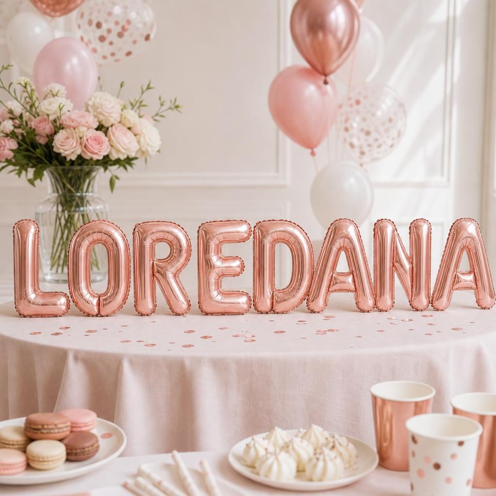 Baloane Folie Metalizate, , Set LOREDANA, Heliu sau Aer, Pai inclus, 40 cm, Rose Gold 2