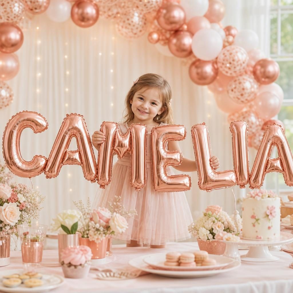 Baloane Folie Metalizate, , Set CAMELIA, Heliu sau Aer, Pai inclus, 40 cm, Rose Gold 2