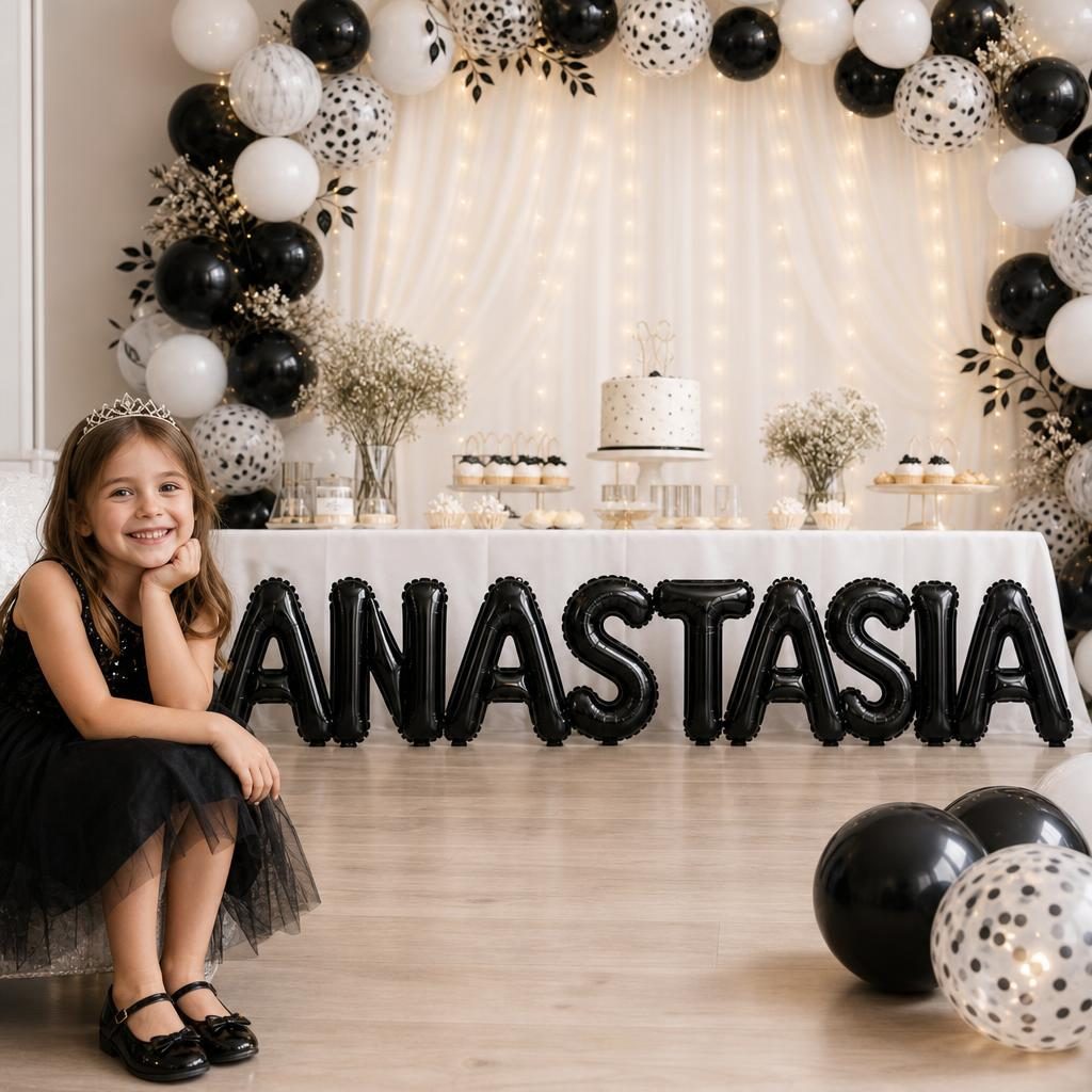 Baloane Folie Metalizate, , Set ANASTASIA, Heliu sau Aer, Pai inclus, 40 cm, Negru 2