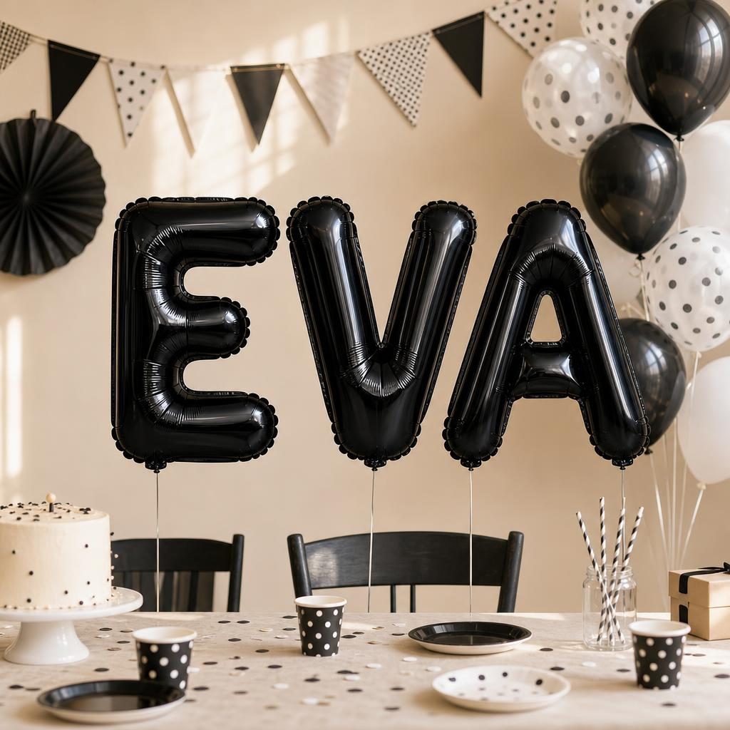 Baloane Folie Metalizate, , Set EVA, Heliu sau Aer, Pai inclus, 40 cm, Negru 2