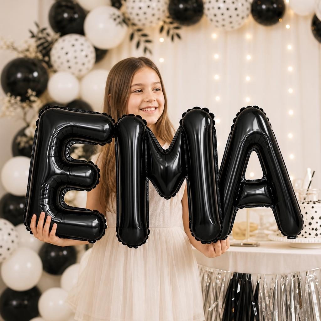 Baloane Folie Metalizate, , Set EMA, Heliu sau Aer, Pai inclus, 40 cm, Negru 2