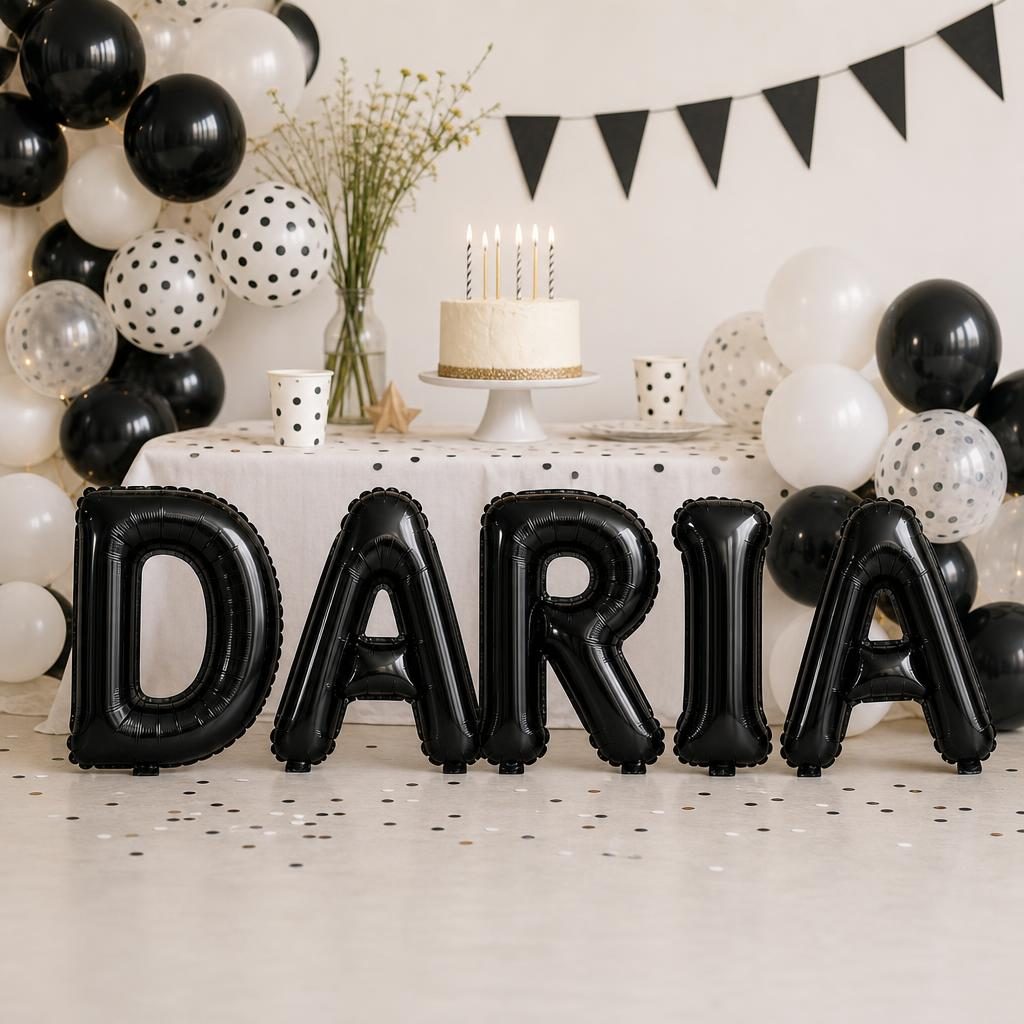 Baloane Folie Metalizate, , Set DARIA, Heliu sau Aer, Pai inclus, 40 cm, Negru 2