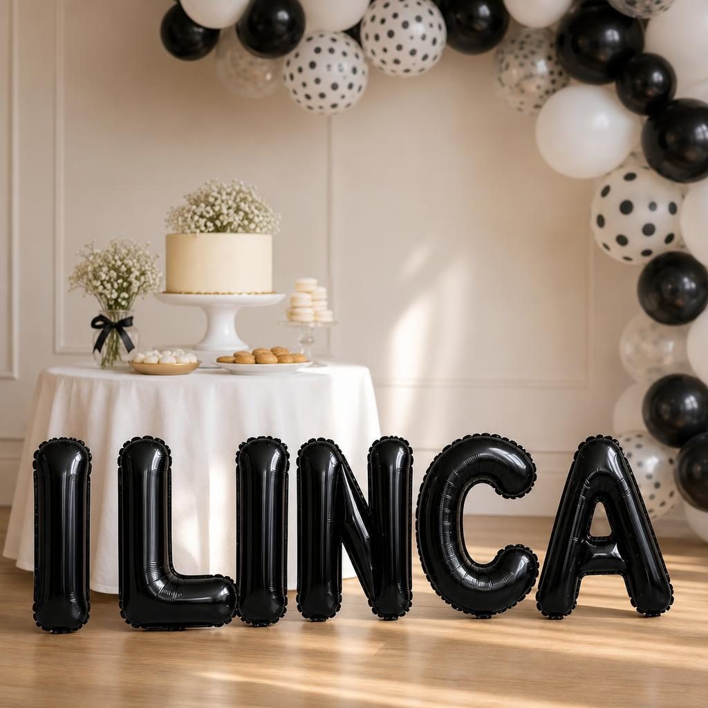 Baloane Folie Metalizate, , Set ILINCA, Heliu sau Aer, Pai inclus, 40 cm, Negru 2