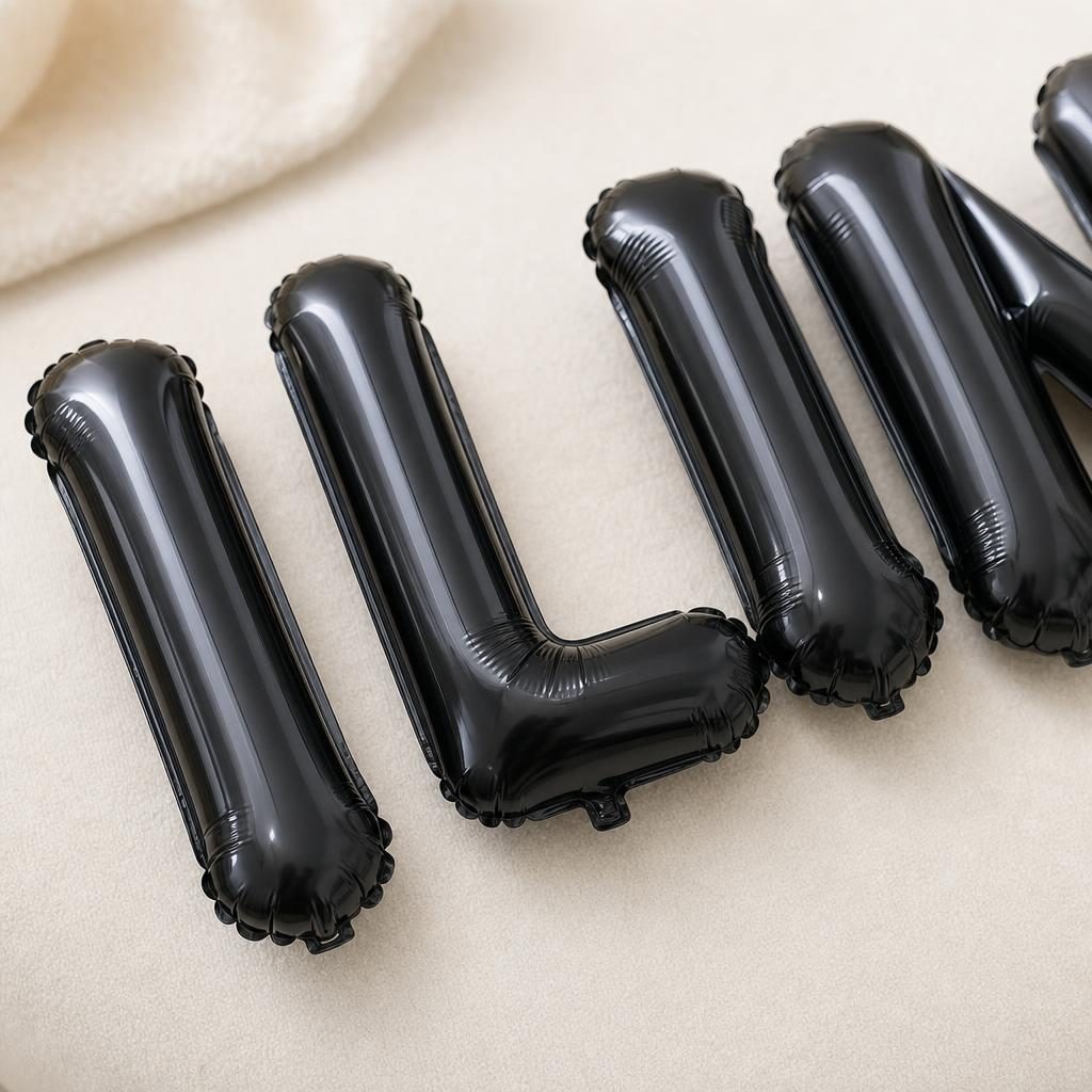 Baloane Folie Metalizate, , Set ILINCA, Heliu sau Aer, Pai inclus, 40 cm, Negru 3