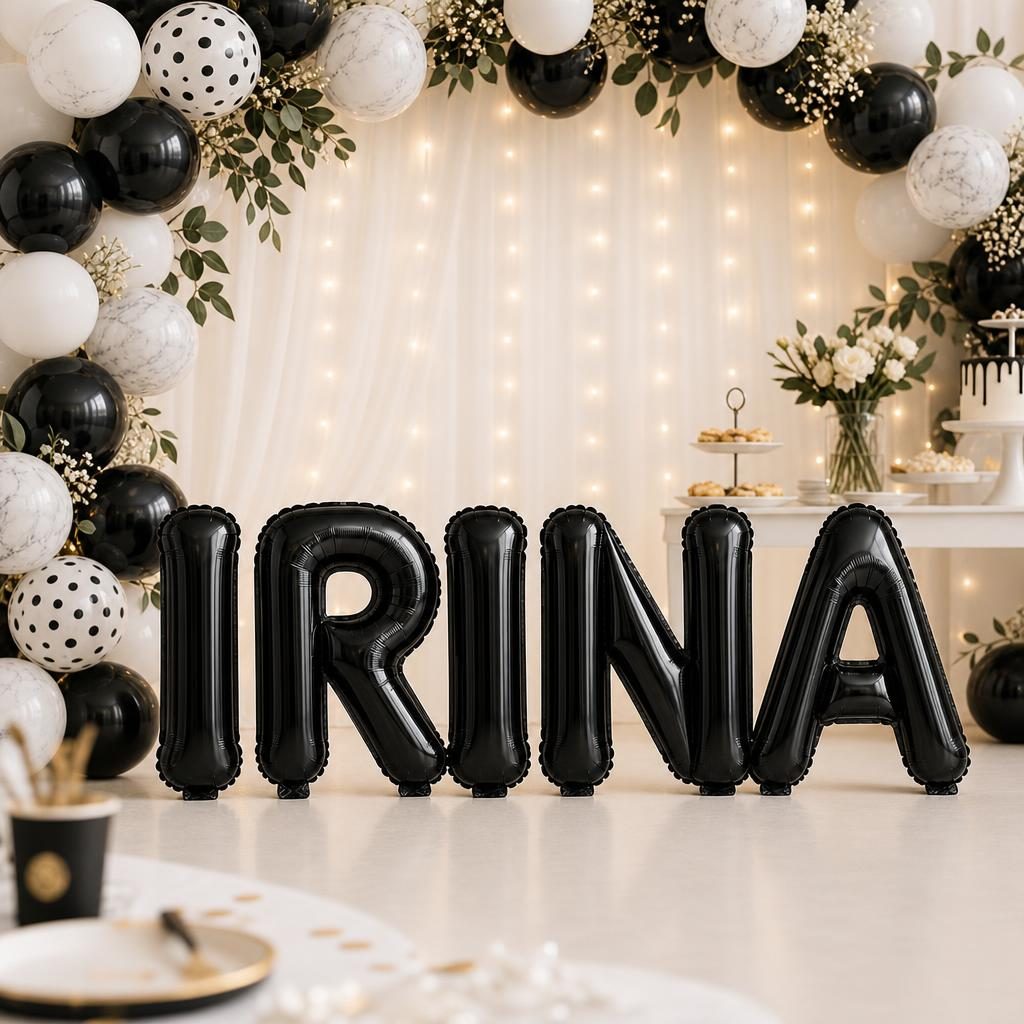 Baloane Folie Metalizate, , Set IRINA, Heliu sau Aer, Pai inclus, 40 cm, Negru 2