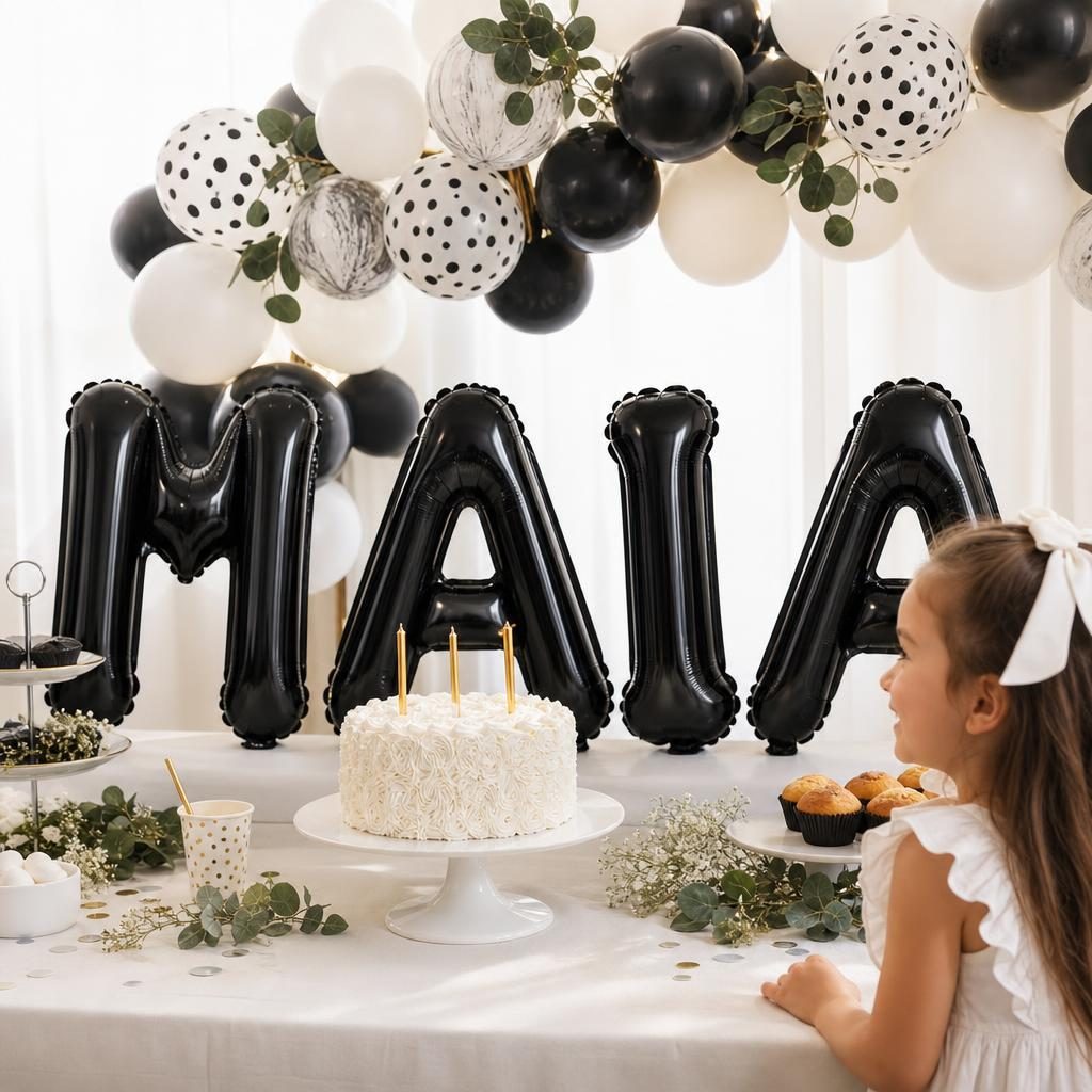 Baloane Folie Metalizate, , Set MAIA, Heliu sau Aer, Pai inclus, 40 cm, Negru 2