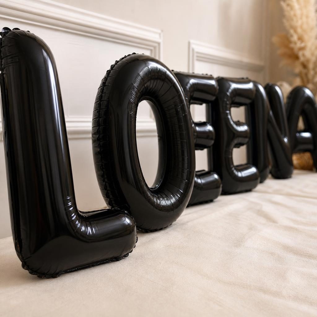 Baloane Folie Metalizate, , Set LORENA, Heliu sau Aer, Pai inclus, 40 cm, Negru 3