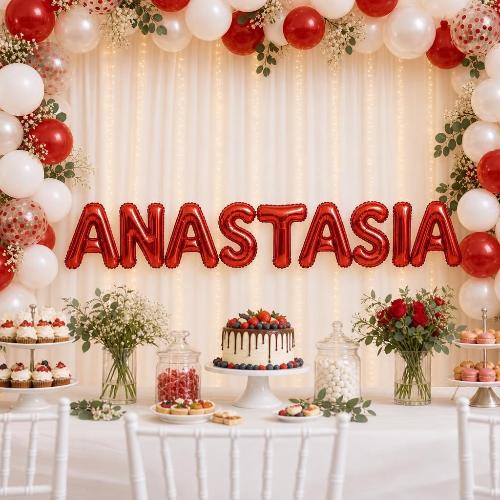 Baloane Folie Metalizate, , Set ANASTASIA, Heliu sau Aer, Pai inclus, 40 cm, Rosu 2