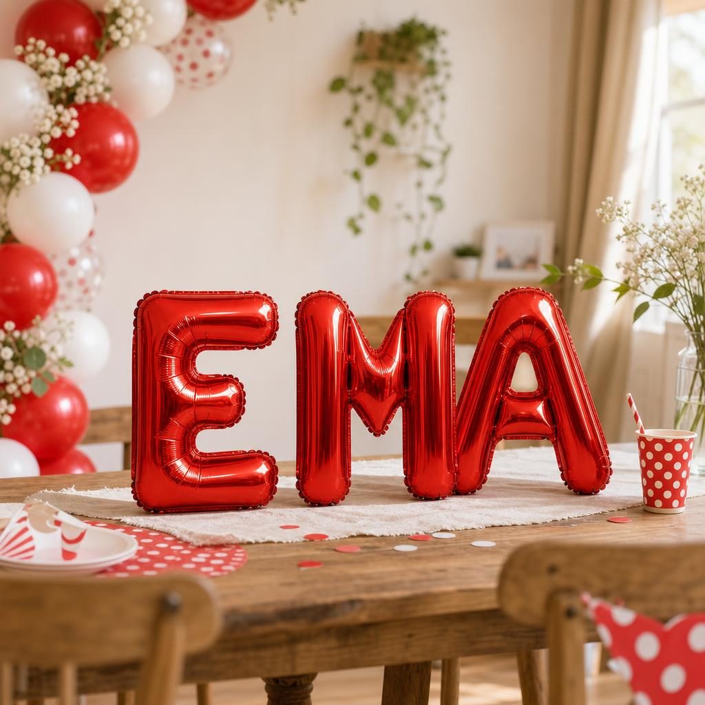 Baloane Folie Metalizate, , Set EMA, Heliu sau Aer, Pai inclus, 40 cm, Rosu 2