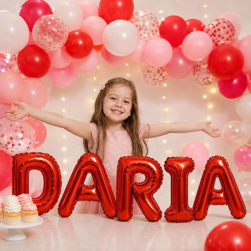Baloane Folie Metalizate, , Set DARIA, Heliu sau Aer, Pai inclus, 40 cm, Rosu 2