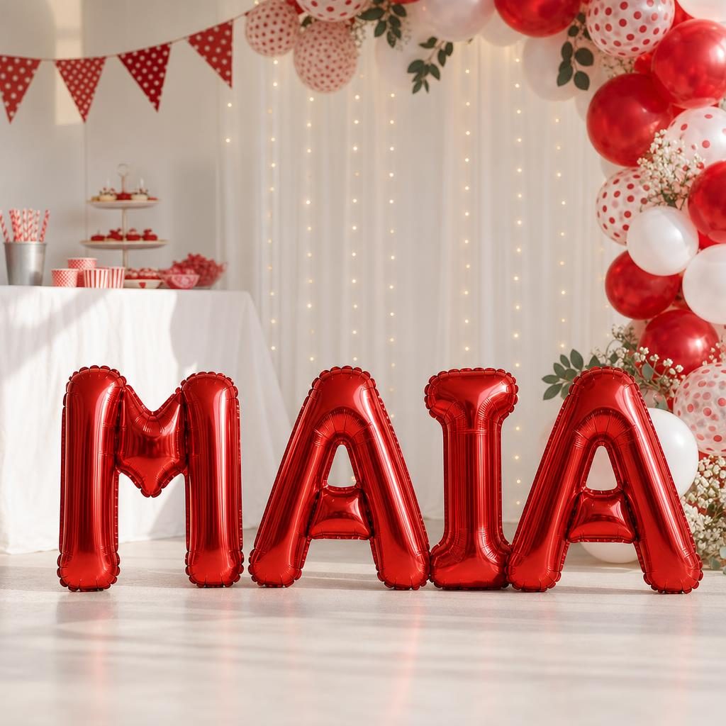 Baloane Folie Metalizate, , Set MAIA, Heliu sau Aer, Pai inclus, 40 cm, Rosu 2