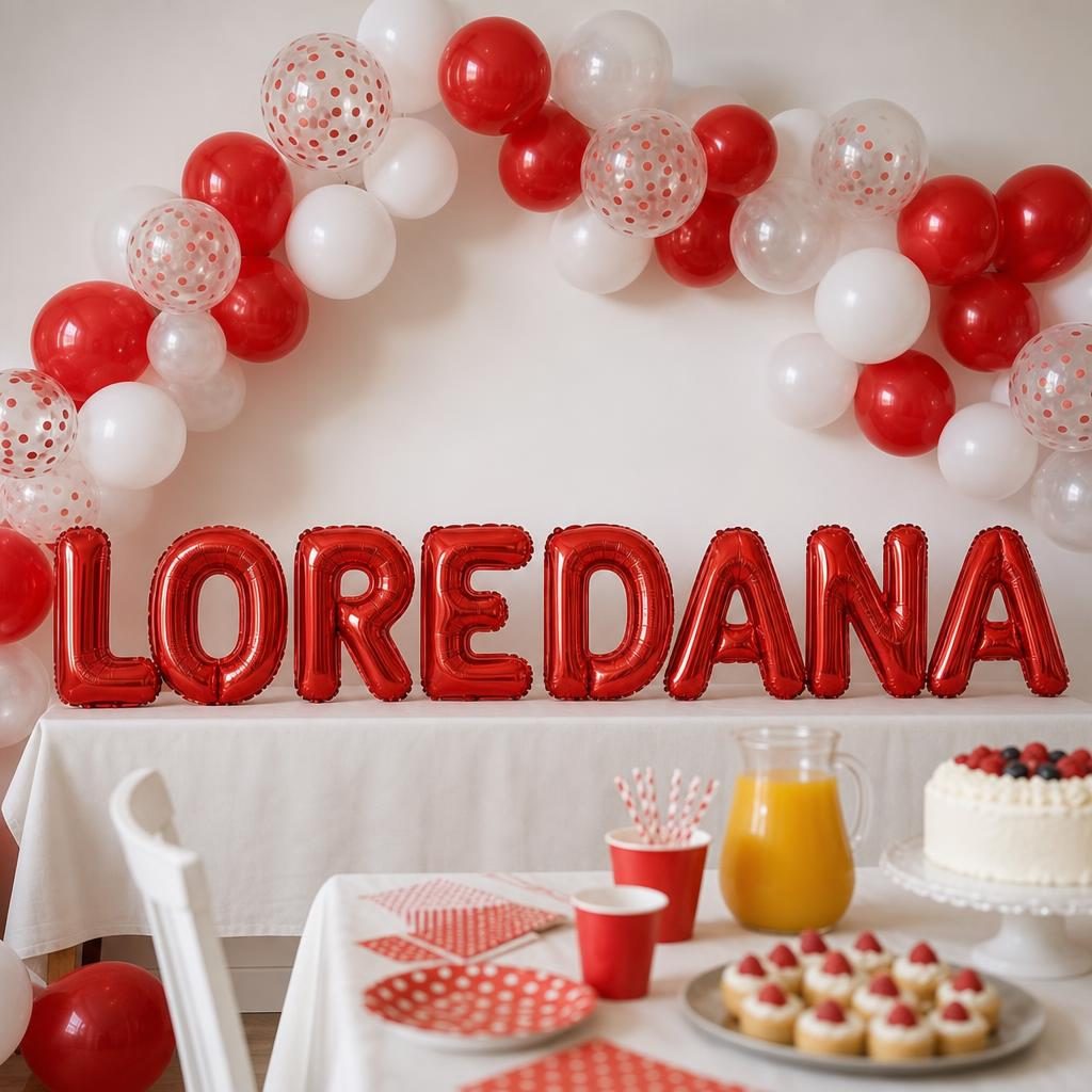 Baloane Folie Metalizate, , Set LOREDANA, Heliu sau Aer, Pai inclus, 40 cm, Rosu 2