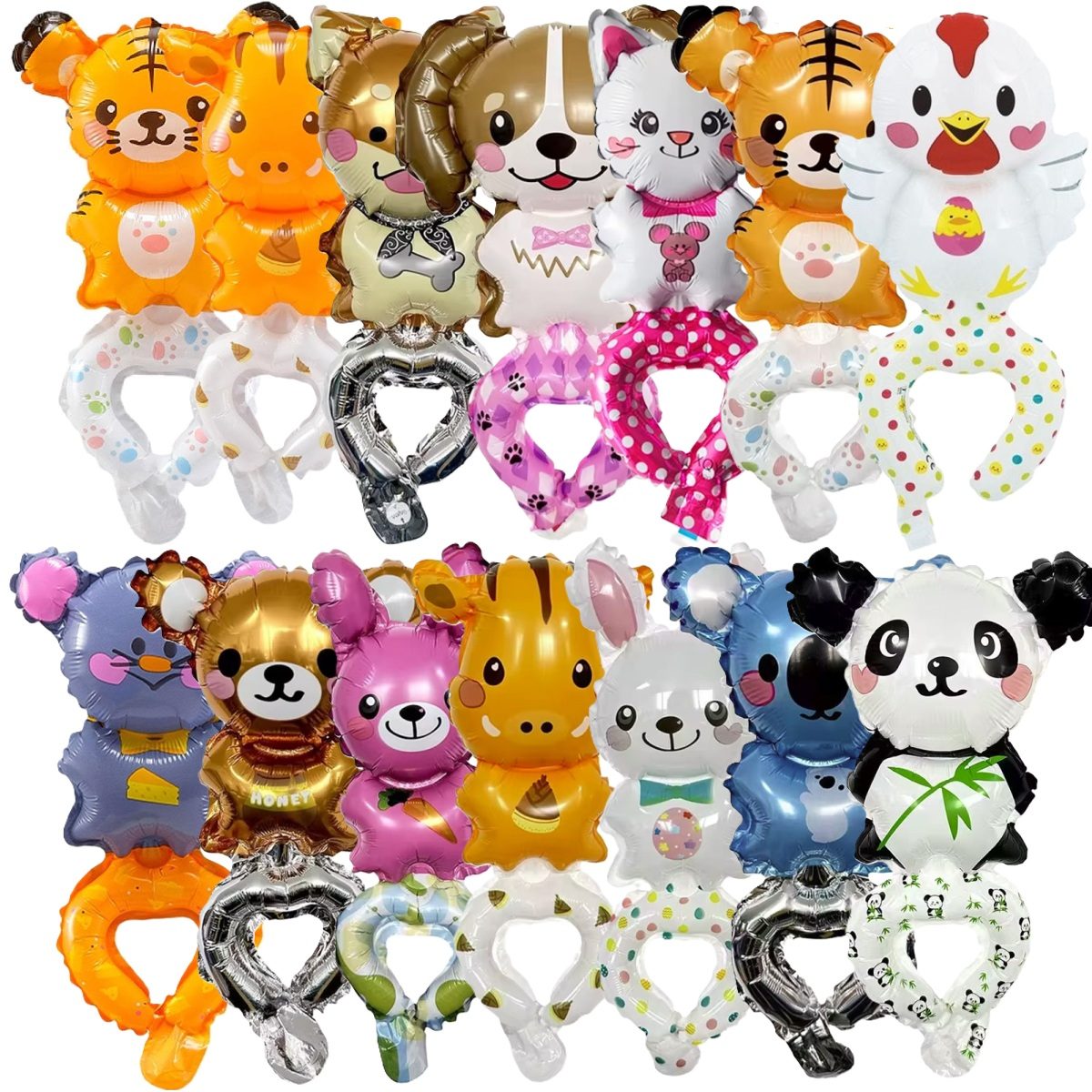 Balon din Folie Metalizata, TOPinStock, Figurine Animalute, Tip Bratara, Ambalaj Individual, Pai Inclus, Umflare cu Aer sau Heliu - Imagine