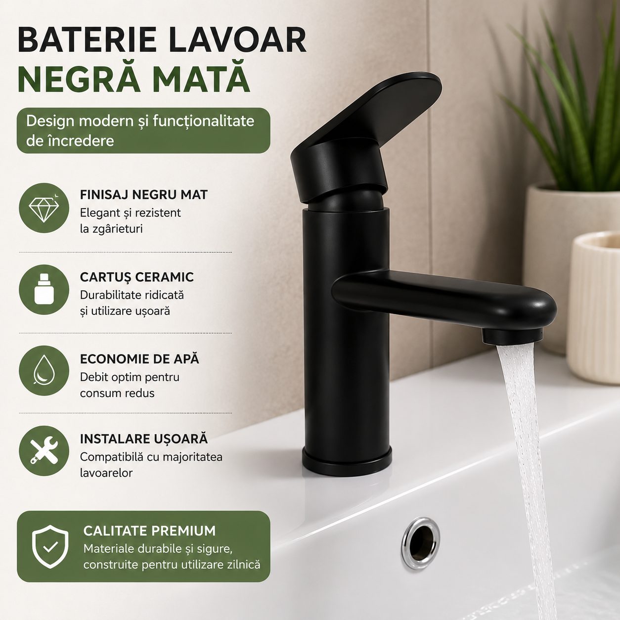 Baterie Lavoar Inox Negru ZY1001
