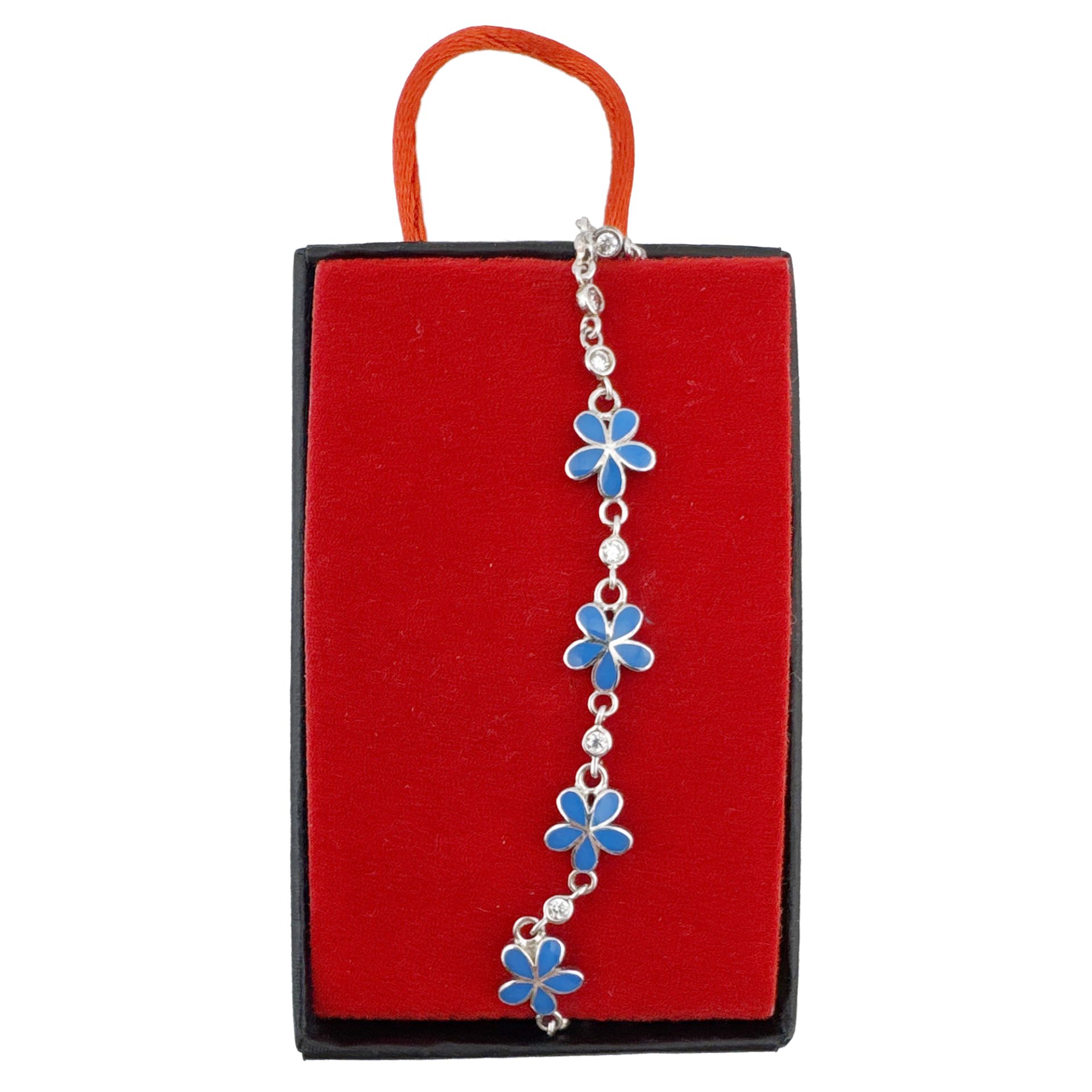 Bratara pentru Dama Copii, Jolie, Argint 925, Model Floare, cu Email si Zirconiu, 22 cm/4.4g, Argintiu/Albastru