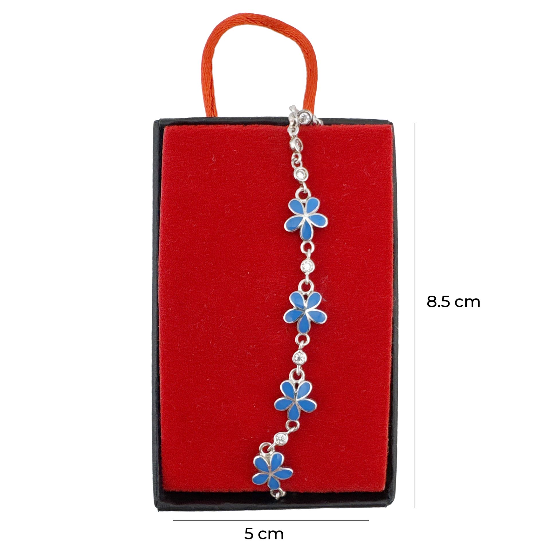 Bratara pentru Dama Copii, Jolie, Argint 925, Model Floare, cu Email si Zirconiu, 22 cm/4.4g, Argintiu/Albastru