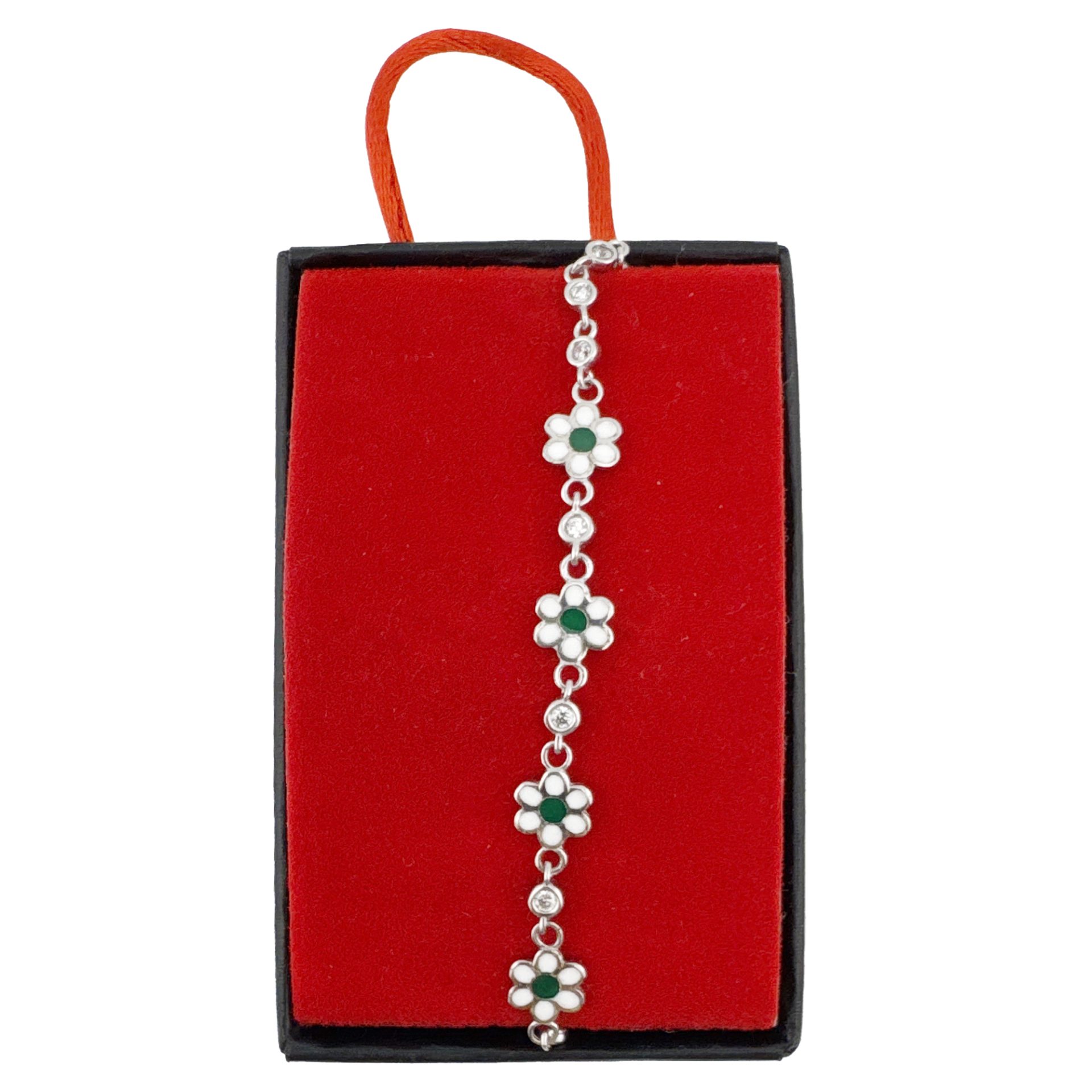 Bratara pentru Copii, Jolie, Argint 925, Model Floare cu Piatra, cu Email si Zirconiu, 22 cm/4.4g Argintiu/Verde