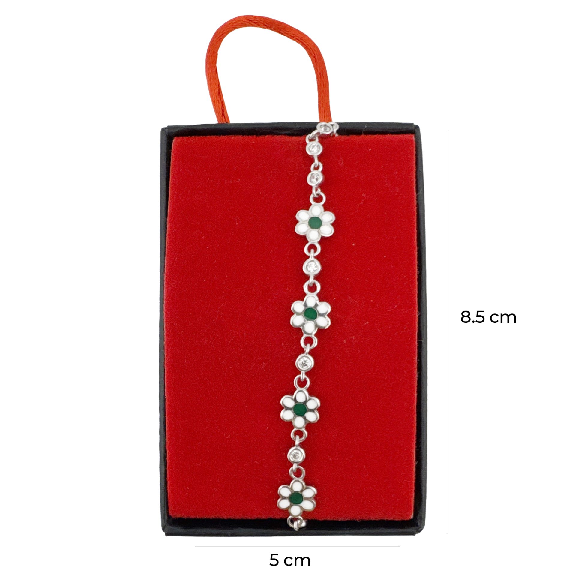 Bratara pentru Copii, Jolie, Argint 925, Model Floare cu Piatra, cu Email si Zirconiu, 22 cm/4.4g Argintiu/Verde