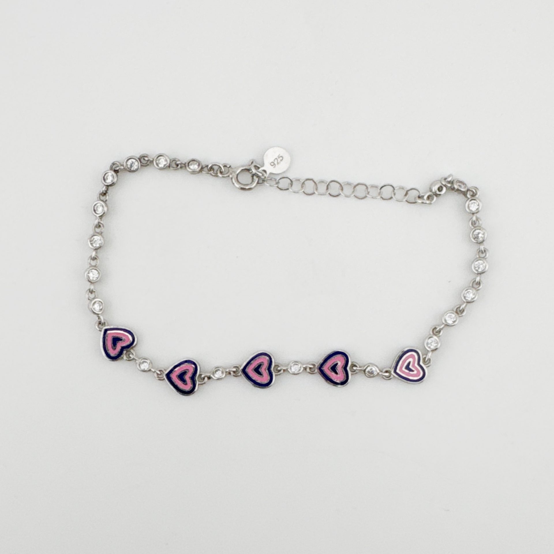 Bratara pentru Copii, Jolie, Argint 925, Model Inima, cu Email si Zirconiu, 22 cm/4.4g Argintiu/Mov