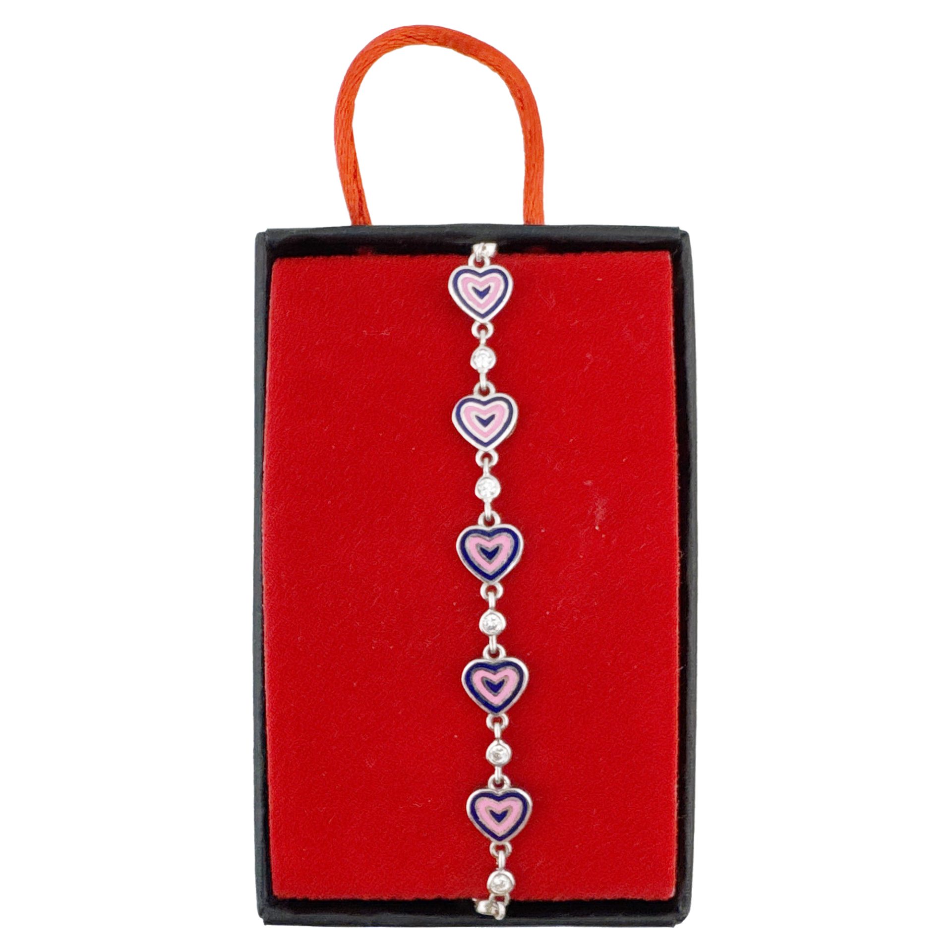 Bratara pentru Copii, Jolie, Argint 925, Model Inima, cu Email si Zirconiu, 22 cm/4.4g Argintiu/Mov