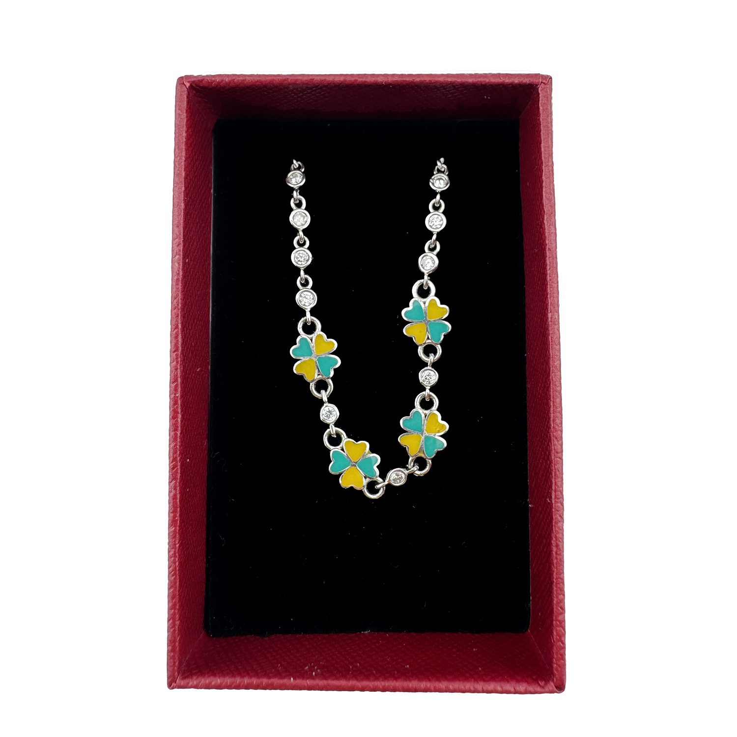 Bratara pentru Copii, Jolie, Argint 925, Model Trifoi, cu Email si Zirconiu, 22 cm/4.4g Argintiu/Galben/Verde