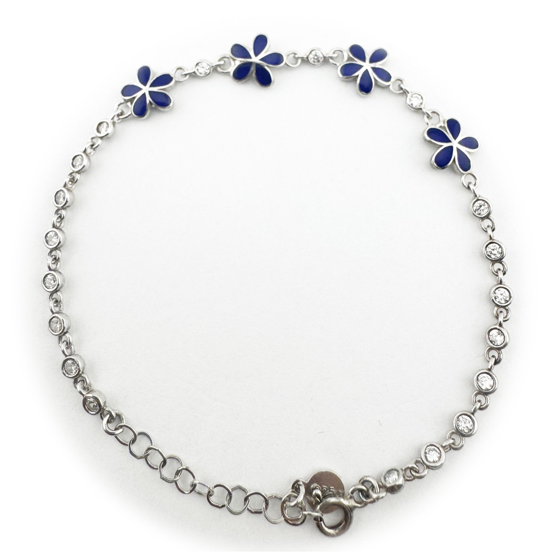 Bratara pentru Copii, Jolie, Argint 925, Model Floare, cu Email si Zirconiu, 22 cm/4.4g Argintiu/Bluemarin