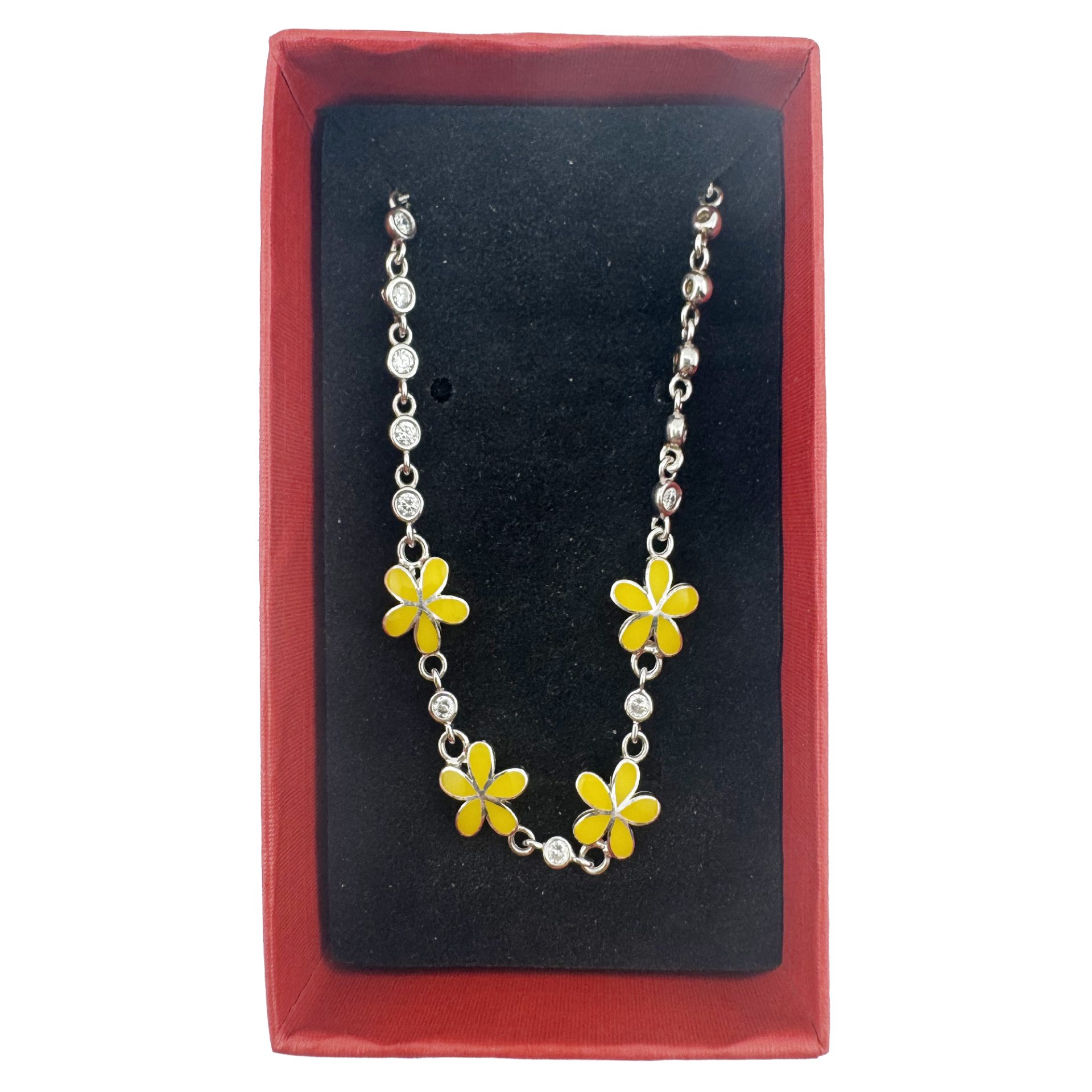 Bratara pentru Copii, Jolie, Argint 925, Model Floare, cu Email si Zirconiu, 22 cm/4.4g Argintiu/Galben