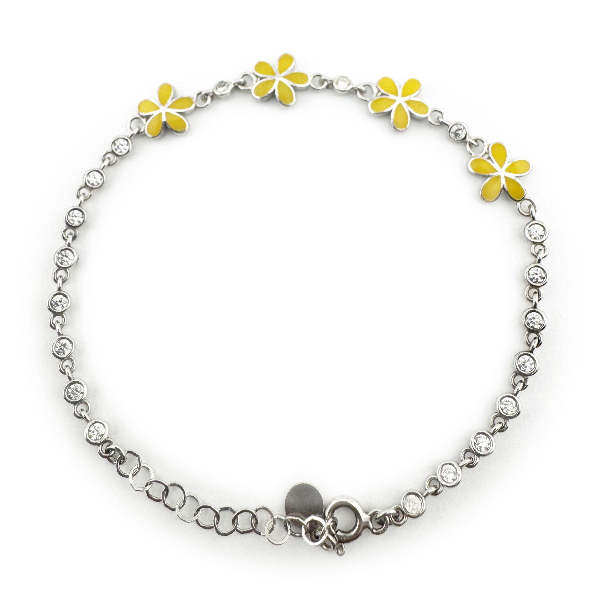 Bratara pentru Copii, Jolie, Argint 925, Model Floare, cu Email si Zirconiu, 22 cm/4.4g Argintiu/Galben