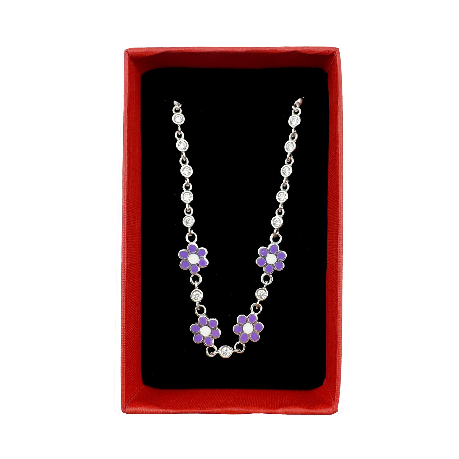 Bratara pentru Copii, Jolie, Argint 925, Model Floare cu Piatra, cu Email si Zirconiu, 22 cm/4.4g Argintiu/Mov