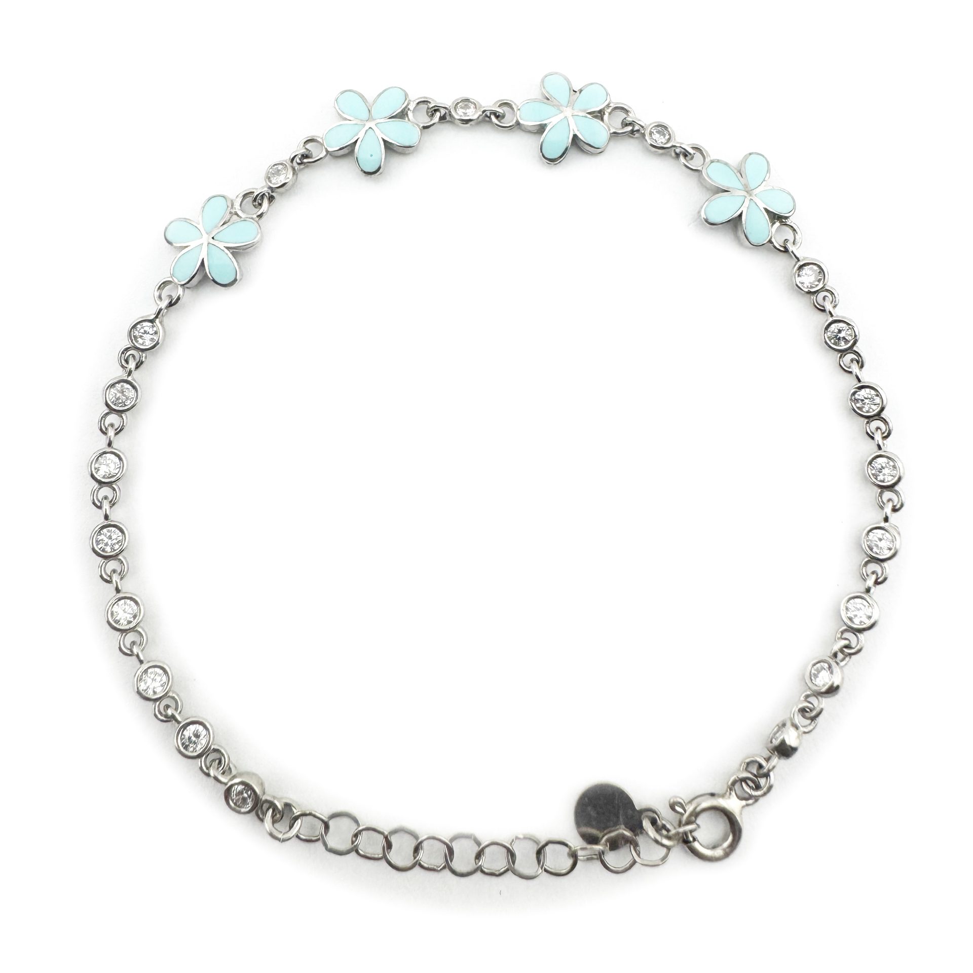 Bratara pentru Copii, Jolie, Argint 925, Model Floare, cu Email si Zirconiu, 22 cm/4.4g Argintiu/Albastru deschis