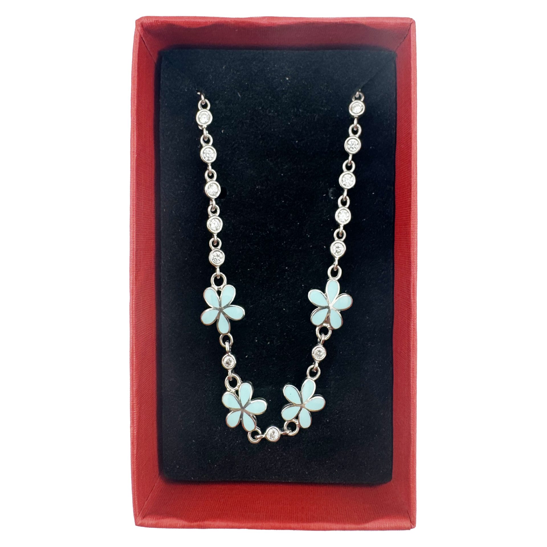 Bratara pentru Copii, Jolie, Argint 925, Model Floare, cu Email si Zirconiu, 22 cm/4.4g Argintiu/Albastru deschis