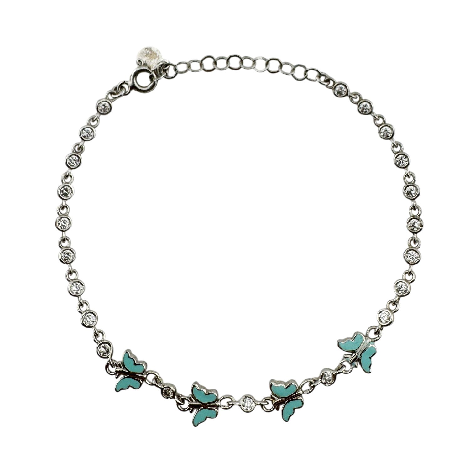 Bratara pentru Copii, Jolie, Argint 925, Model Fluture, cu Email si Zirconiu, 22 cm/4.4g Argintiu/Turcoaz