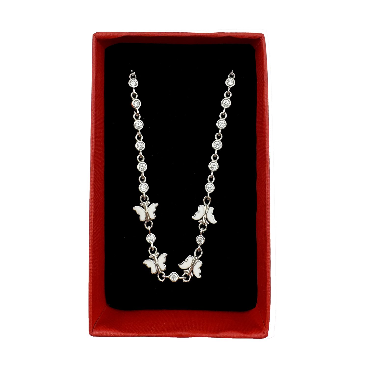 Bratara pentru Copii, Jolie, Argint 925, Model Fluture, cu Email si Zirconiu, 22 cm/4.4g Argintiu/Alb