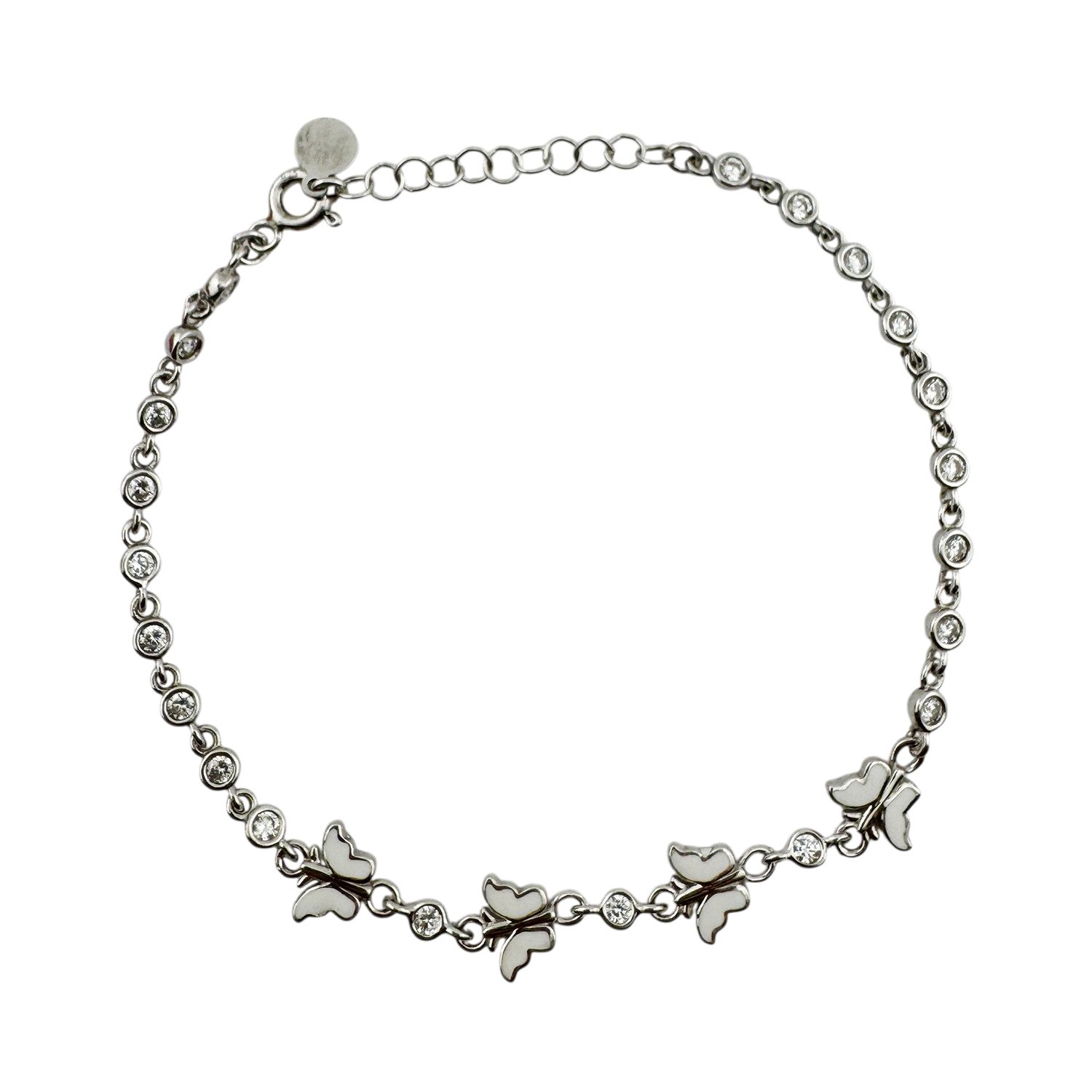 Bratara pentru Copii, Jolie, Argint 925, Model Fluture, cu Email si Zirconiu, 22 cm/4.4g Argintiu/Alb