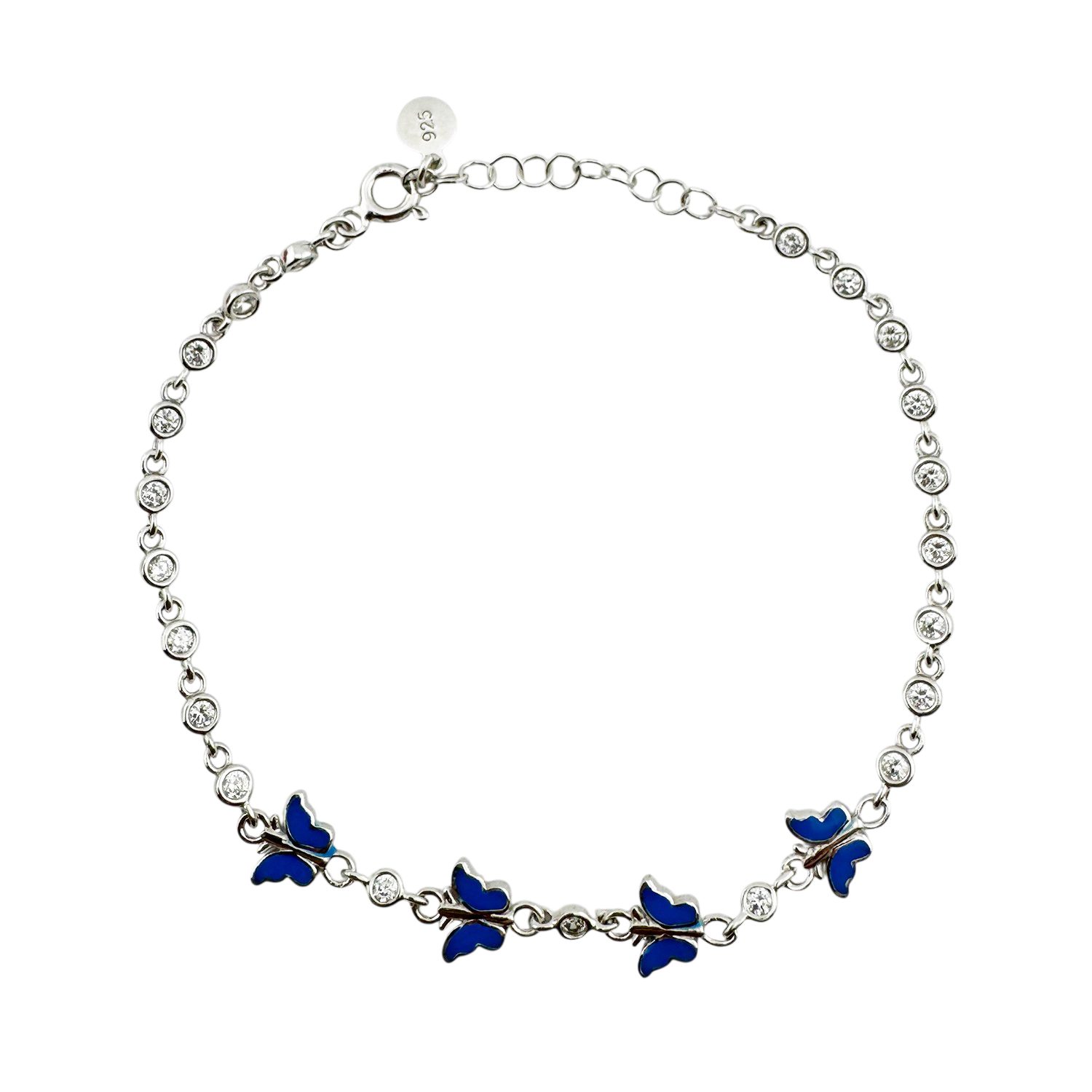 Bratara pentru Copii, Jolie, Argint 925, Model Fluture, cu Email si Zirconiu, 22 cm/4.4g Argintiu/Albastru deschis