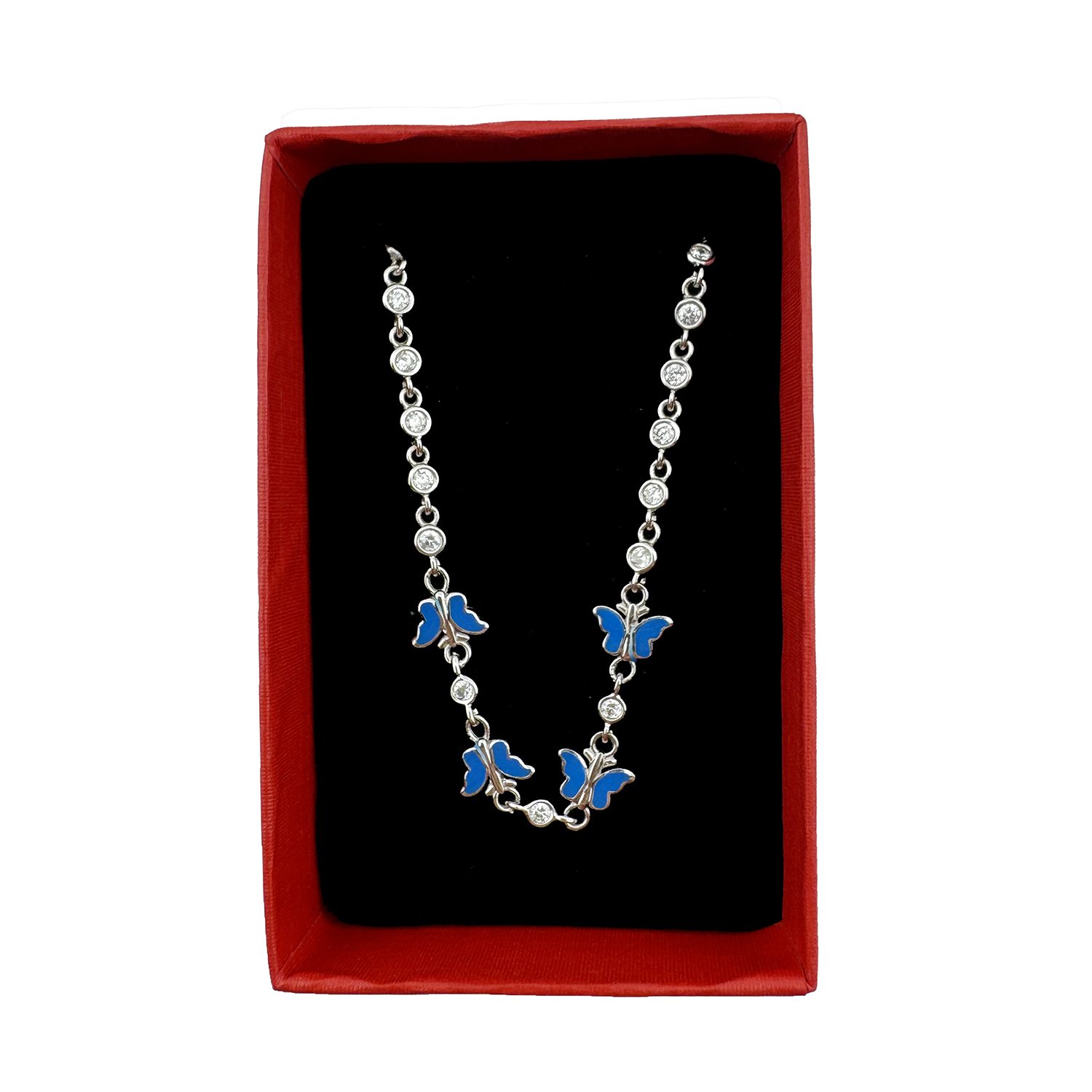 Bratara pentru Copii, Jolie, Argint 925, Model Fluture, cu Email si Zirconiu, 22 cm/4.4g Argintiu/Albastru deschis