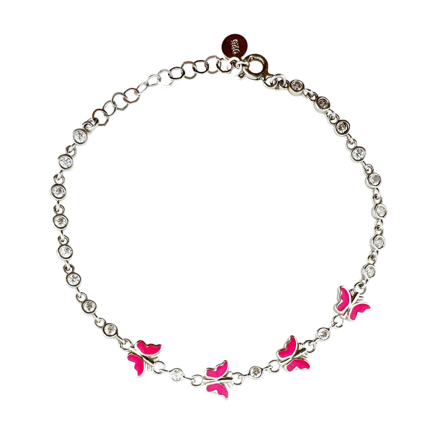 Bratara pentru Copii, Jolie, Argint 925, Model Fluture, cu Email si Zirconiu, 22 cm/4.4g Argintiu/Rosu aprins