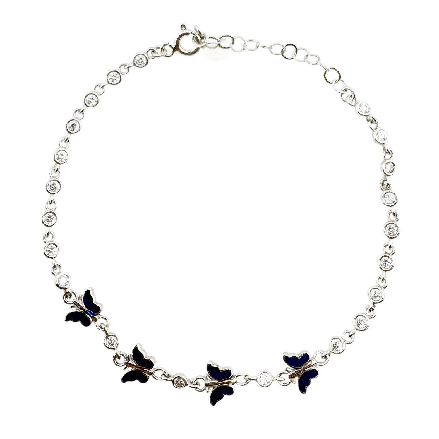 Bratara pentru Copii, Jolie, Argint 925, Model Fluture, cu Email si Zirconiu, 22 cm/4.4g Argintiu/Albastru inchis