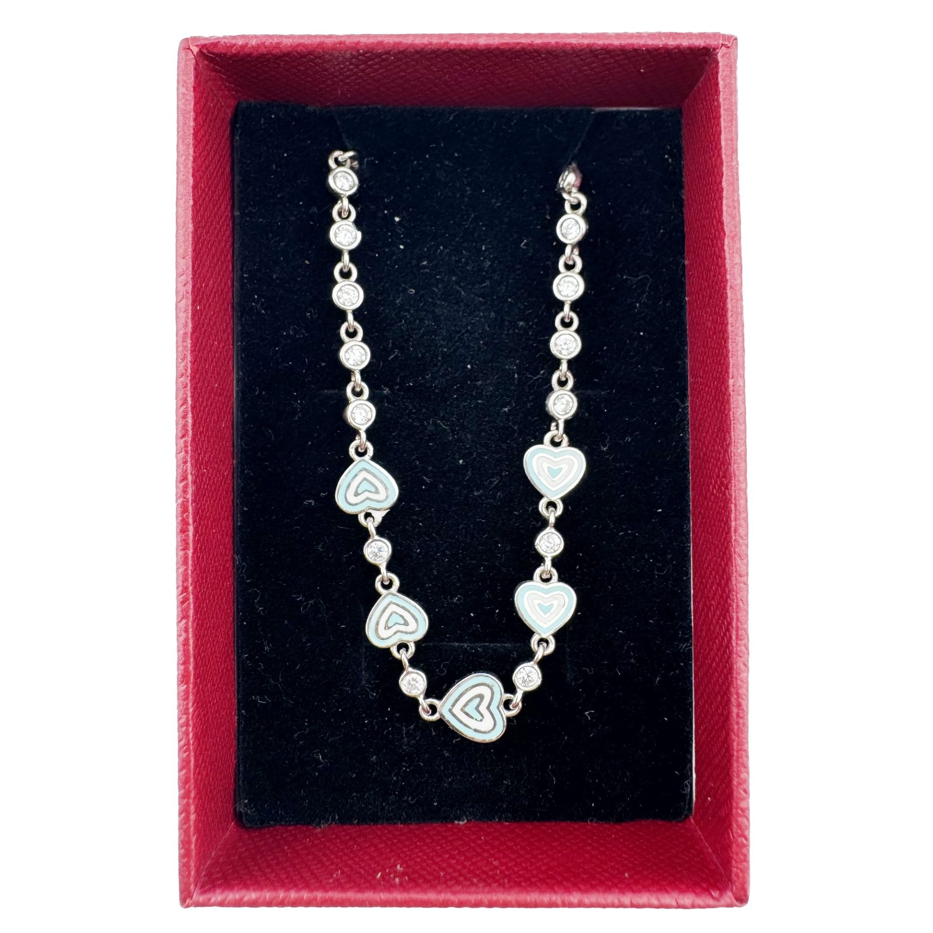 Bratara pentru Copii, Jolie, Argint 925, Model Inima, cu Email si Zirconiu, 22 cm/4.4g Argintiu/Verde deschis