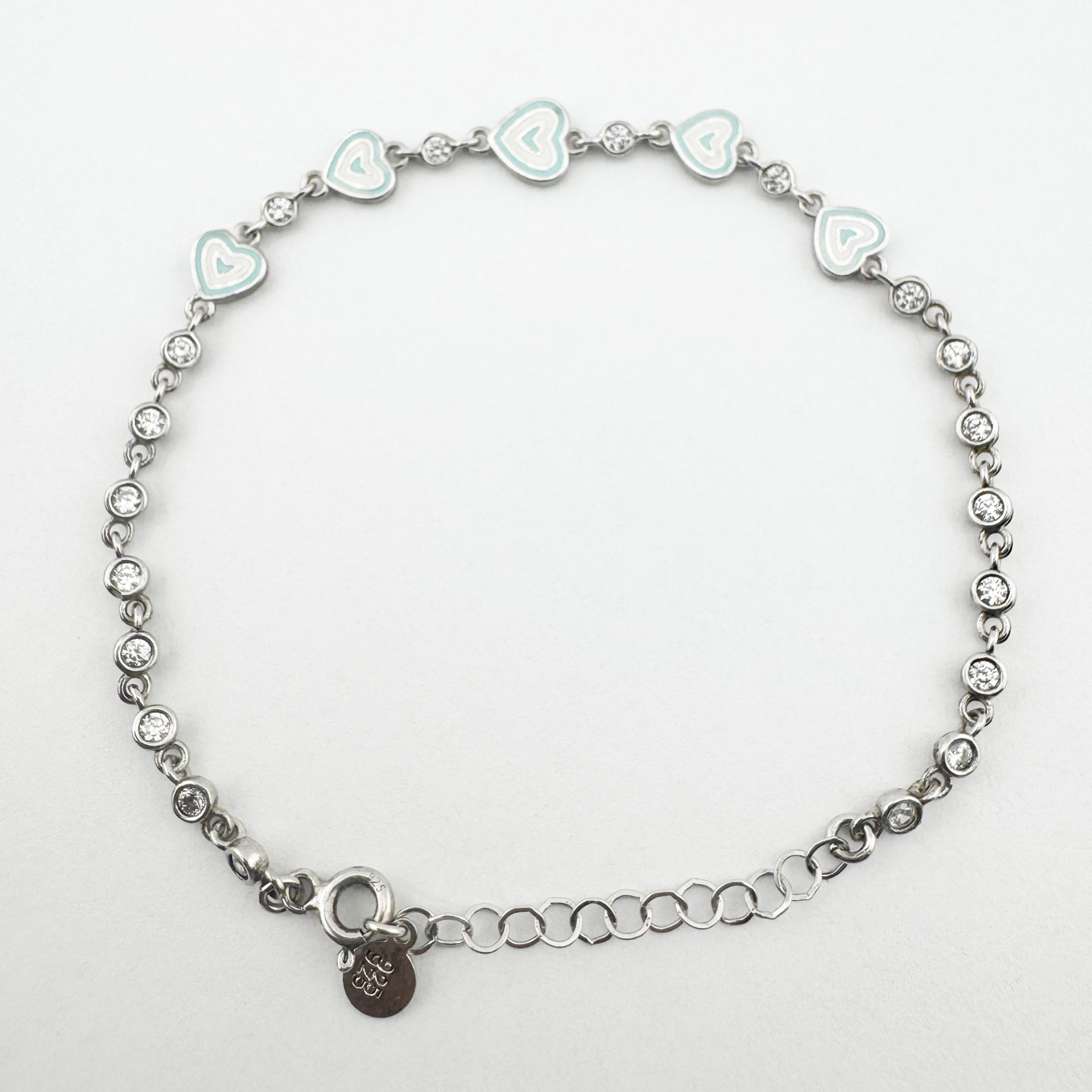 Bratara pentru Copii, Jolie, Argint 925, Model Inima, cu Email si Zirconiu, 22 cm/4.4g Argintiu/Verde deschis