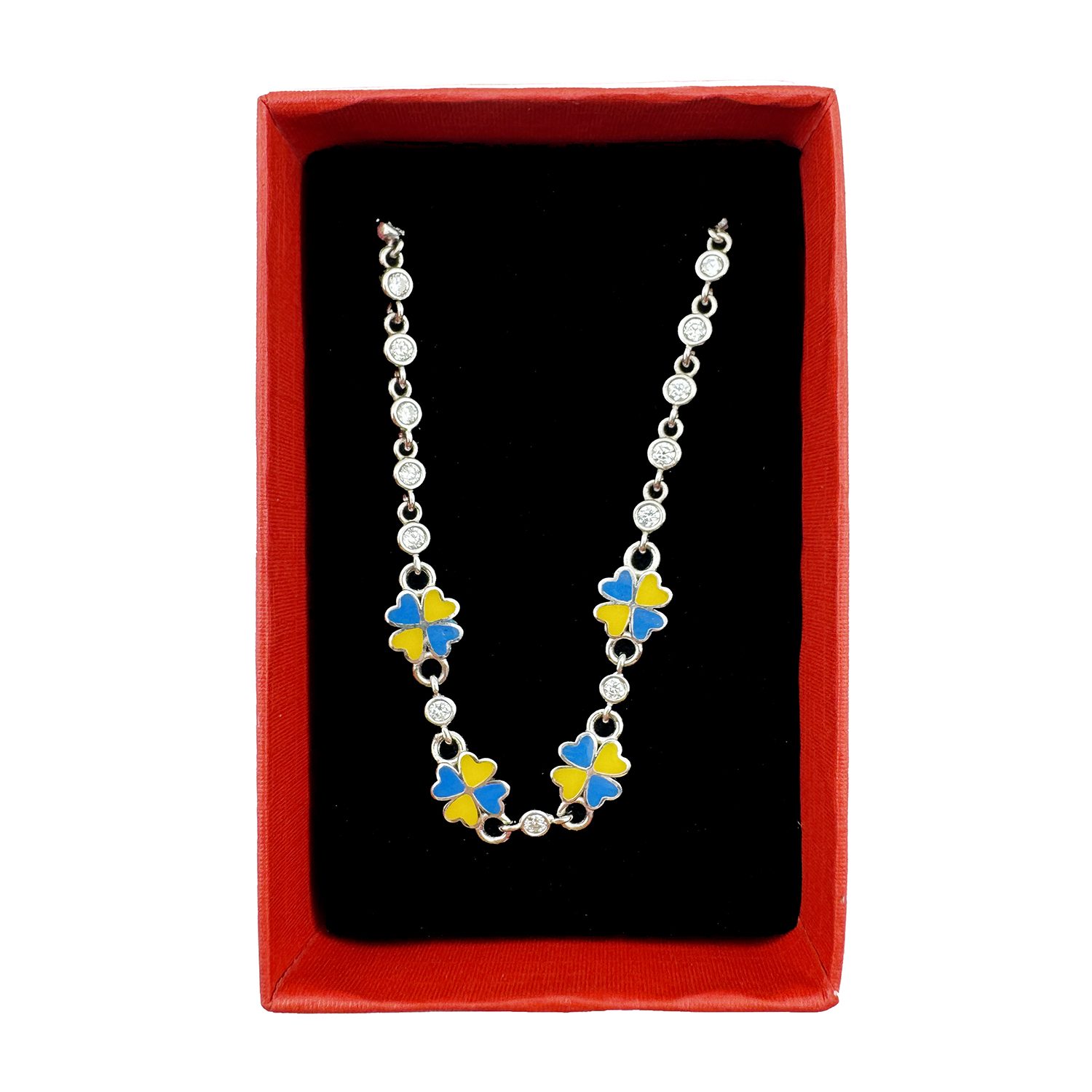 Bratara pentru Copii, Jolie, Argint 925, Model Trifoi, cu Email si Zirconiu, 22 cm/4.4g Argintiu/Albastru/Galben