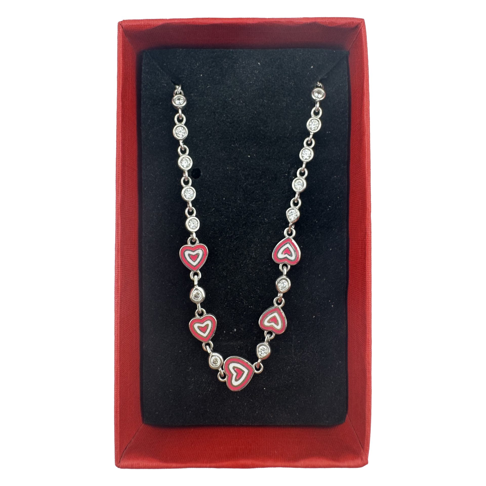 Bratara pentru Copii, Jolie, Argint 925, Model Inima, cu Email si Zirconiu, 22 cm/4.4g Argintiu/Roz