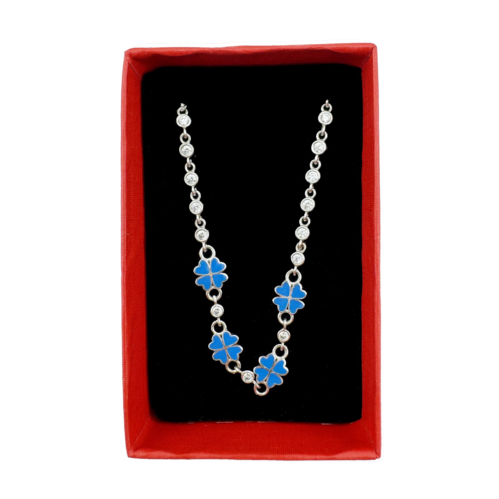 Bratara pentru Copii, Jolie, Argint 925, Model Trifoi, cu Email si Zirconiu, 22 cm/4.4g Argintiu/Albastru aprins