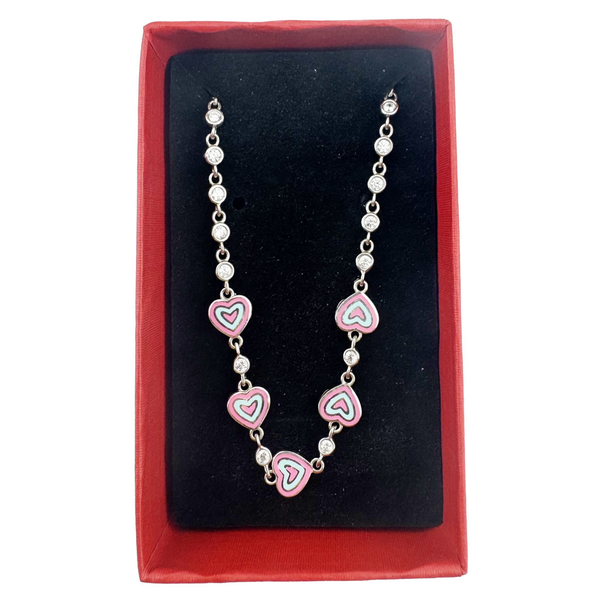 Bratara pentru Copii, Jolie, Argint 925, Model Inima, cu Email si Zirconiu, 22 cm/4.4g Argintiu/Roz/Verde deschis