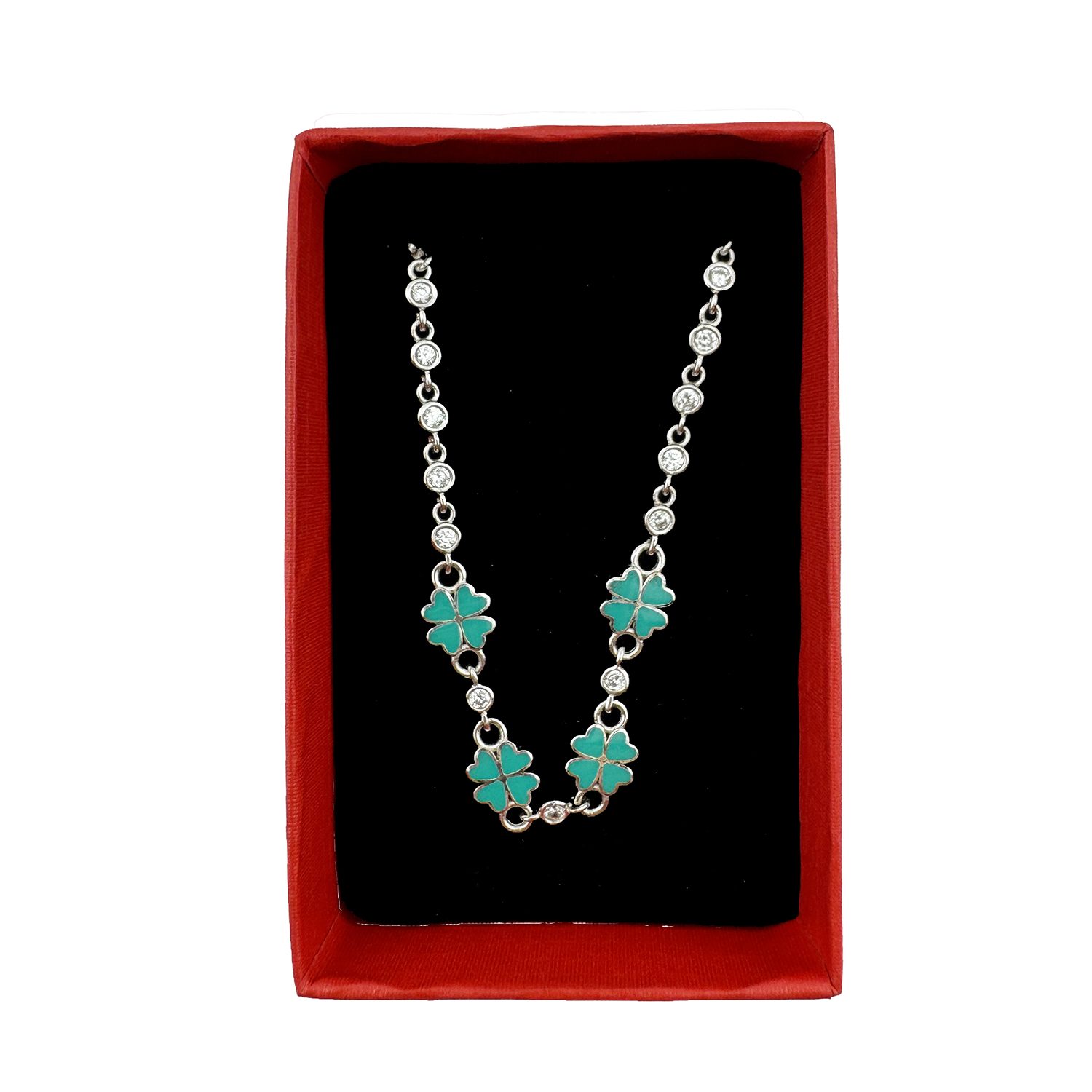 Bratara pentru Copii, Jolie, Argint 925, Model Trifoi, cu Email si Zirconiu, 22 cm/4.4g Argintiu/Verde