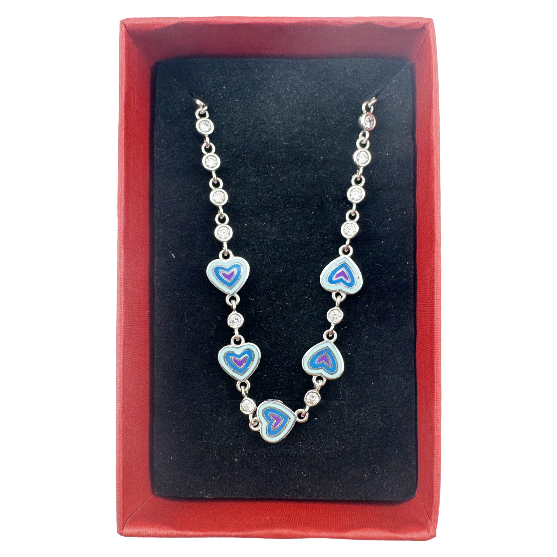 Bratara pentru Copii, Jolie, Argint 925, Model Inima, cu Email si Zirconiu, 22 cm/4.4g Argintiu/Albastru/Mov