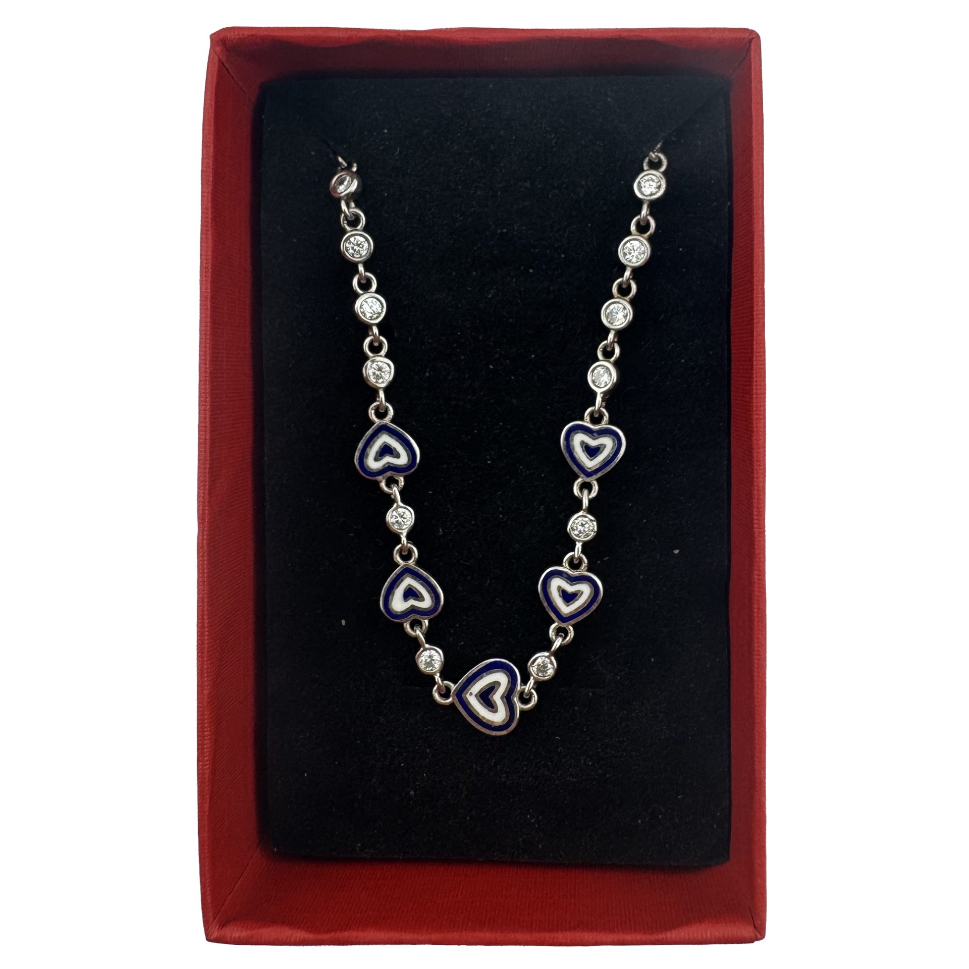 Bratara pentru Copii, Jolie, Argint 925, Model Inima, cu Email si Zirconiu, 22 cm/4.4g Argintiu/Albastru inchis/Alb