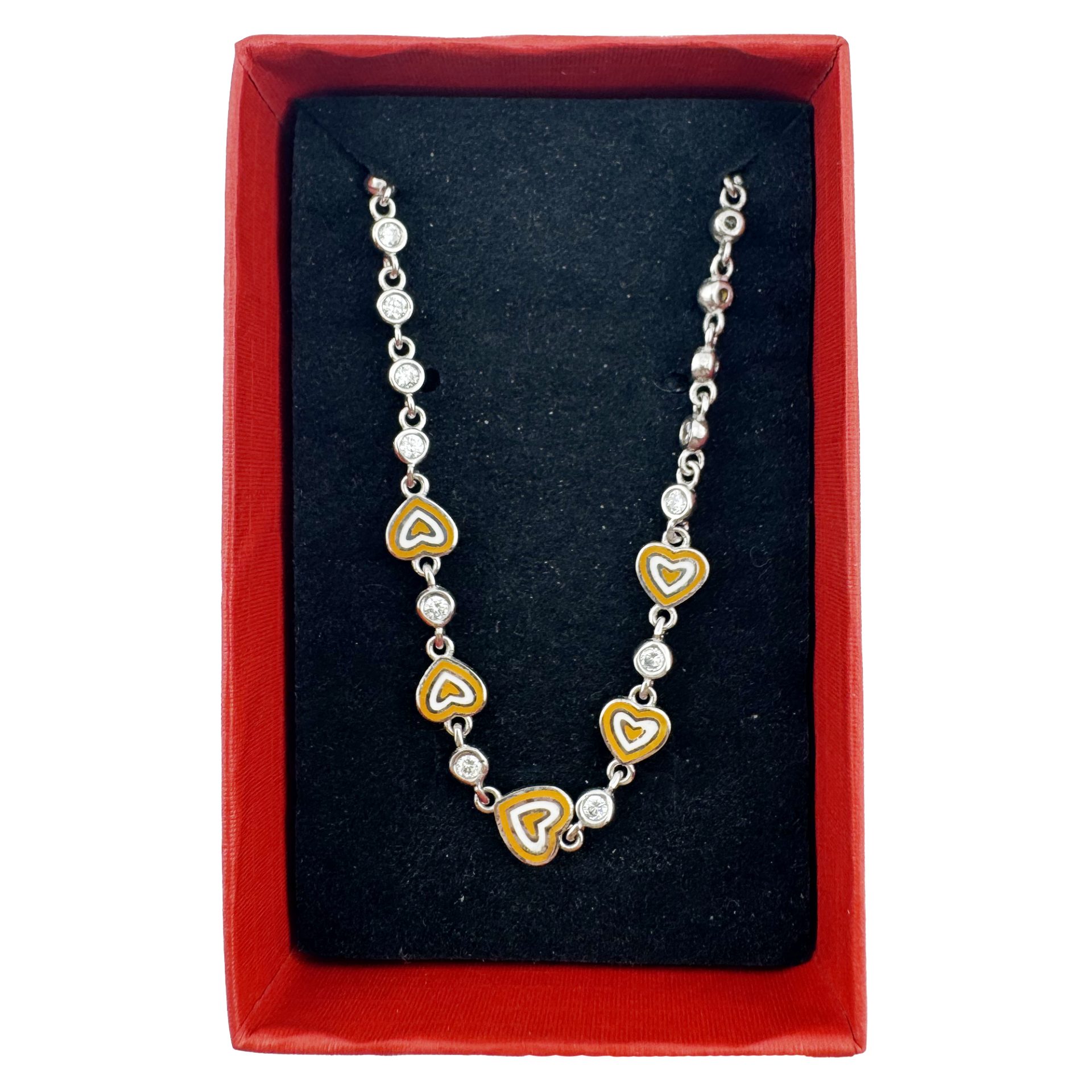 Bratara pentru Copii, Jolie, Argint 925, Model Inima, cu Email si Zirconiu, 22 cm/4.4g Argintiu/Portocaliu