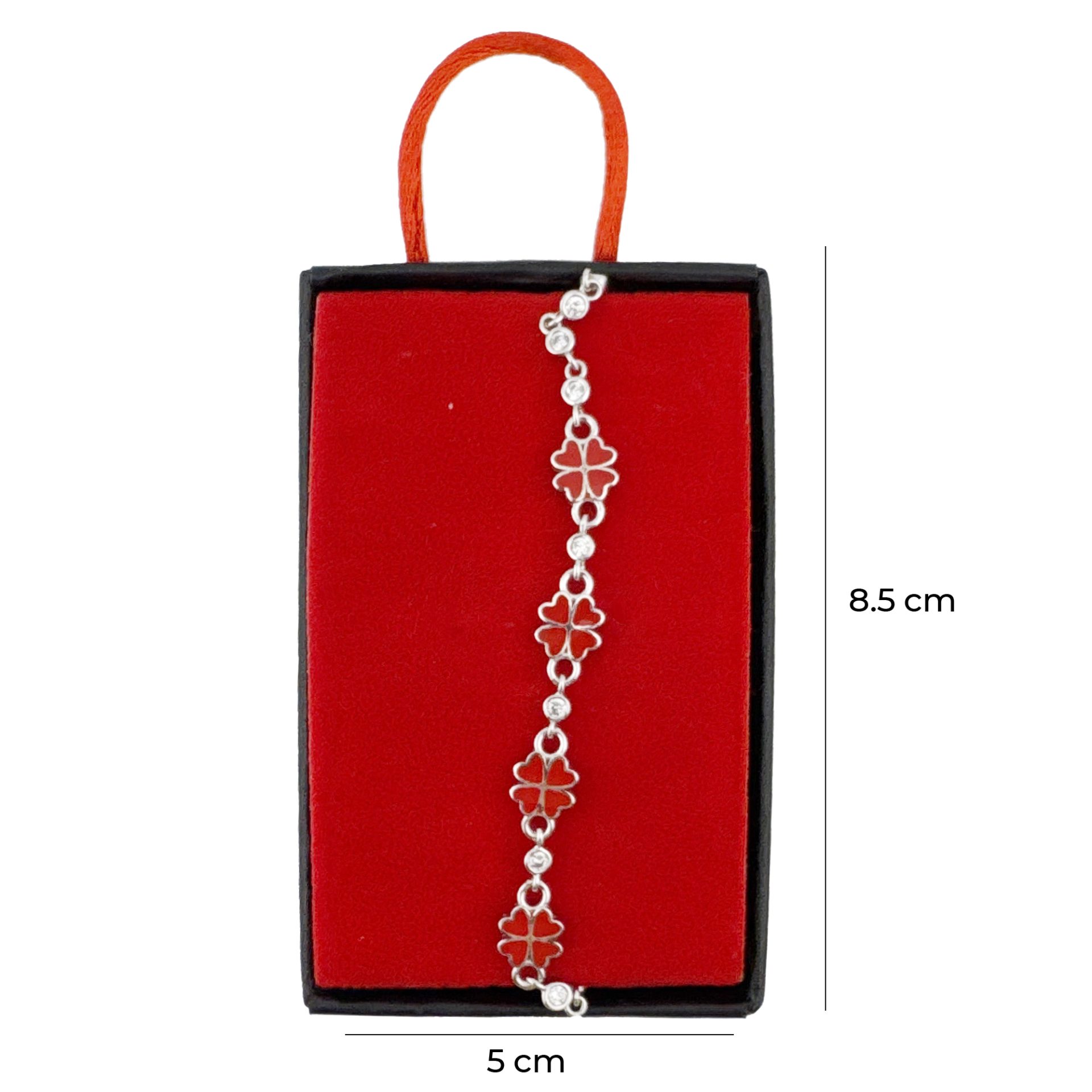 Bratara pentru Copii, Jolie, Argint 925, Model Trifoi, cu Email si Zirconiu, 22 cm/4.4g Argintiu/Rosu